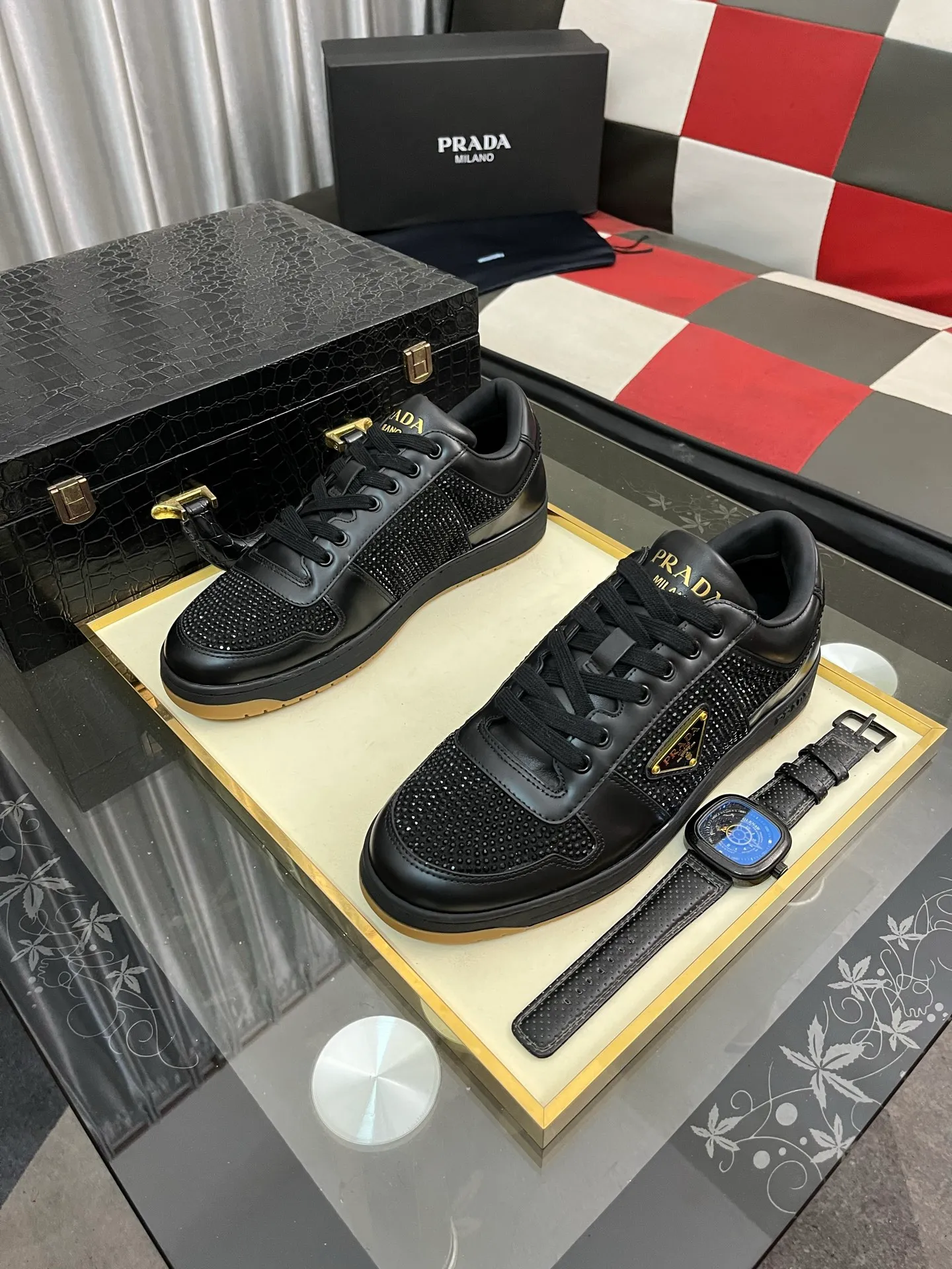 Men's shoes 💰680⌚️⌚️【PRADA】Prada - high-end quality original order 🔍🔍🔍casual sports shoes - Upper: 🔝 Nappa calfskin, perforated calfskin, shoe body sewn brand metal fasteners, tongue screen-printed high frequency brand logo - Lining: water-dyed cowhide - Outsole: ultra-light TPU foam rubber; two-color molded outsole -Ultra-high quality control and fine workmanship: outstanding (high-end, extravagance, class) -Size: 38-44 (45, can be customized)